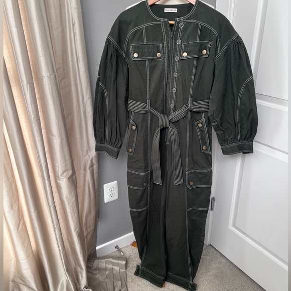 Ulla Johnson Dark Green Utility Jumpsuit with Belted Waist - Picture 2 of 14